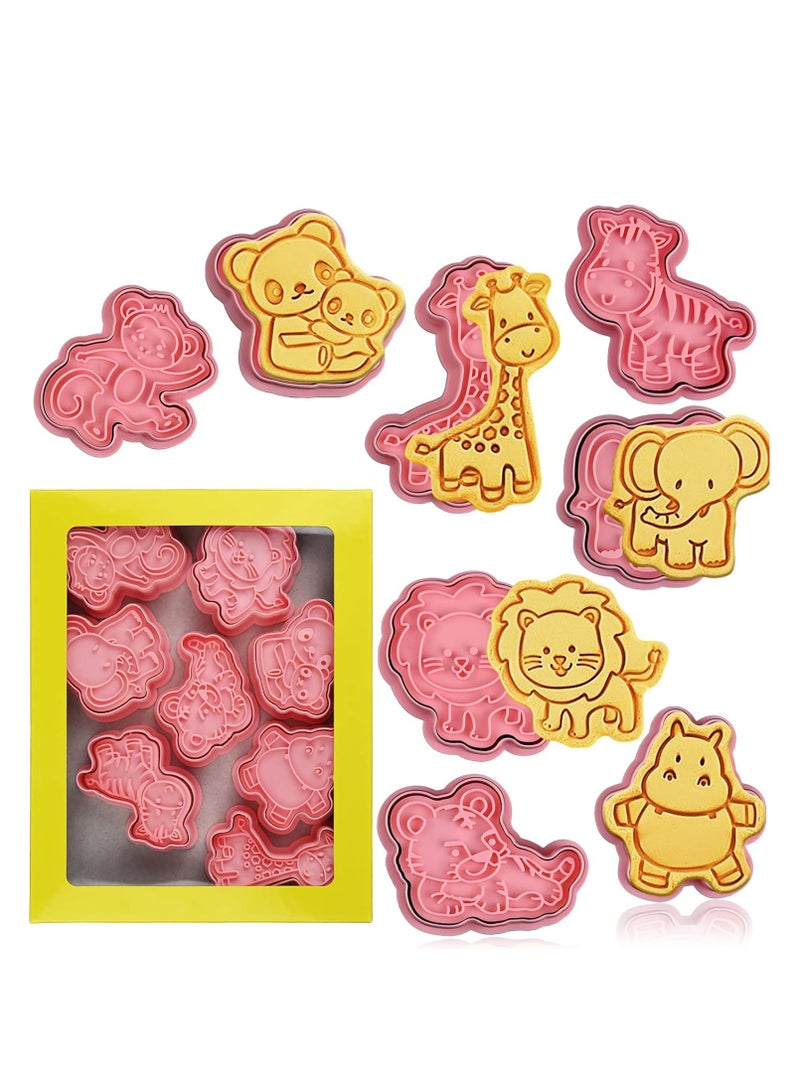8Pcs Animal Cookie Cutters, With Plunger Stamps Set, 3D Animal Embossing Cutters, Polymer Clay Cutters for Kids, Tiny Fruit Cutter, for Biscuit Fondant Cheese Baking Molds
