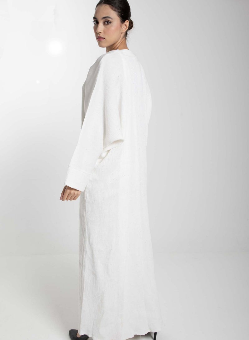 Soft White Linen Pleated Shimmer Abaya