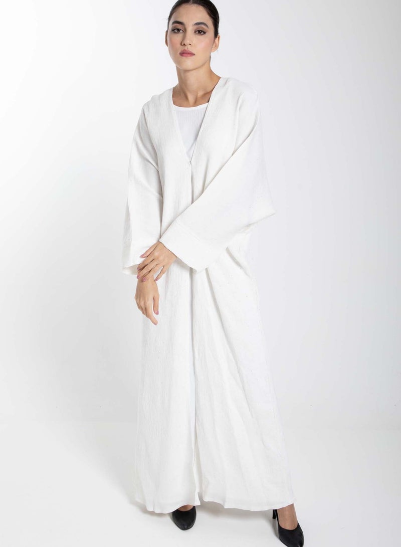 Soft White Linen Pleated Shimmer Abaya