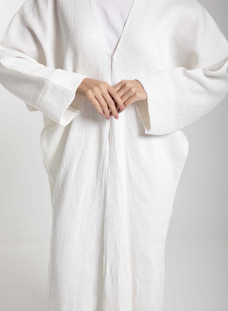 Soft White Linen Pleated Shimmer Abaya