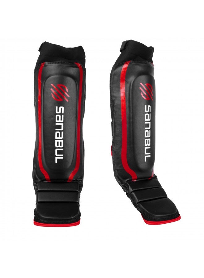 Sanabul Essential Hybrid Kickboxing Mma Shin Guards Red, Large/X-Large