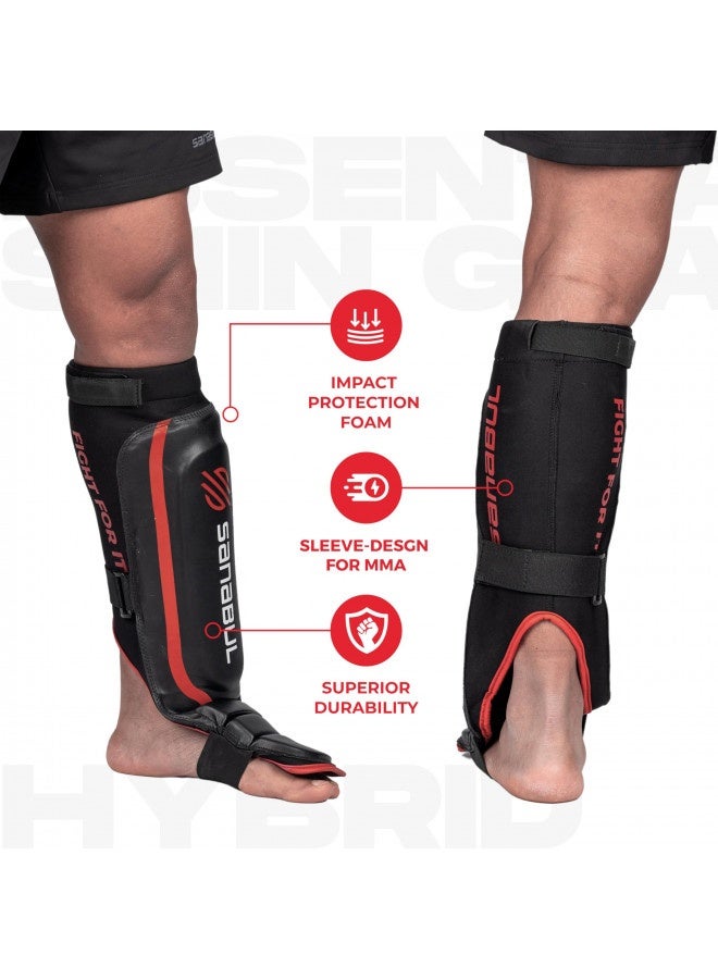 Sanabul Essential Hybrid Kickboxing Mma Shin Guards Red, Large/X-Large