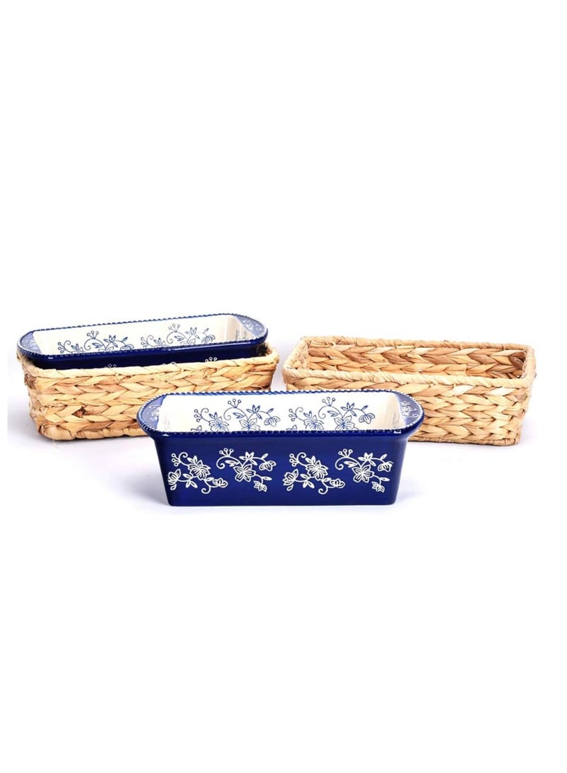 temp-tations® Floral Lace Loaf Pans in Baskets - 4 Piece - Blue