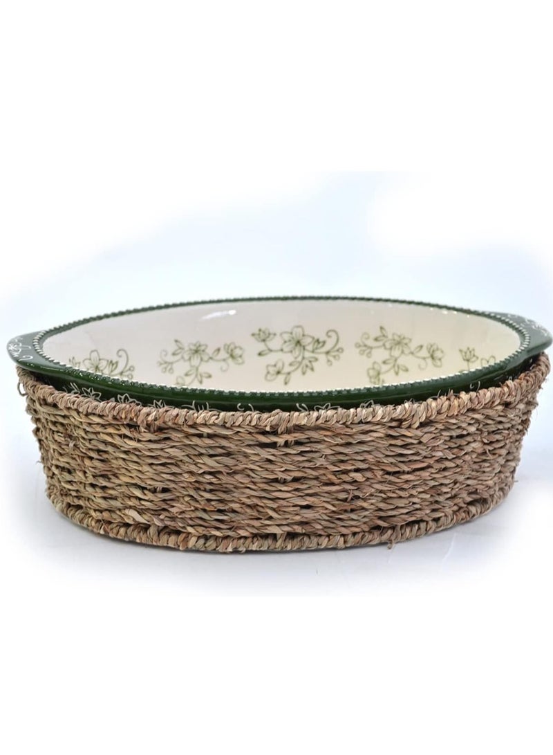 temp-tations® Floral Lace Oval Baker with Banana Grass Woven Basket - Green