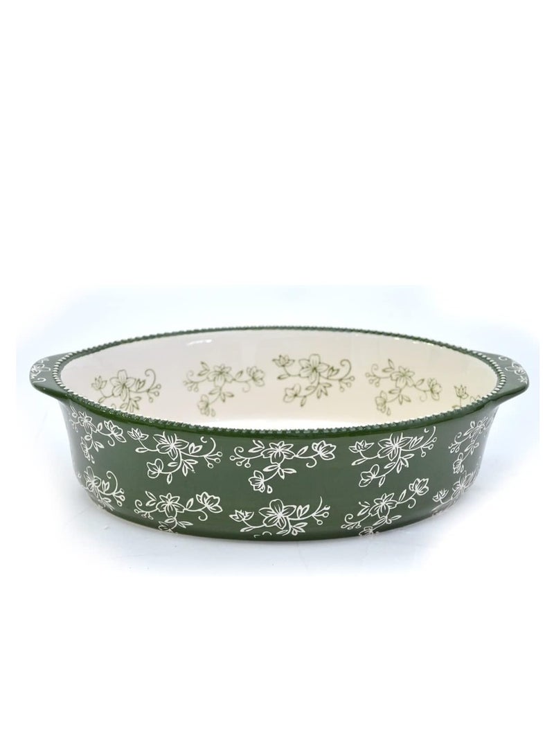 temp-tations® Floral Lace Oval Baker with Banana Grass Woven Basket - Green