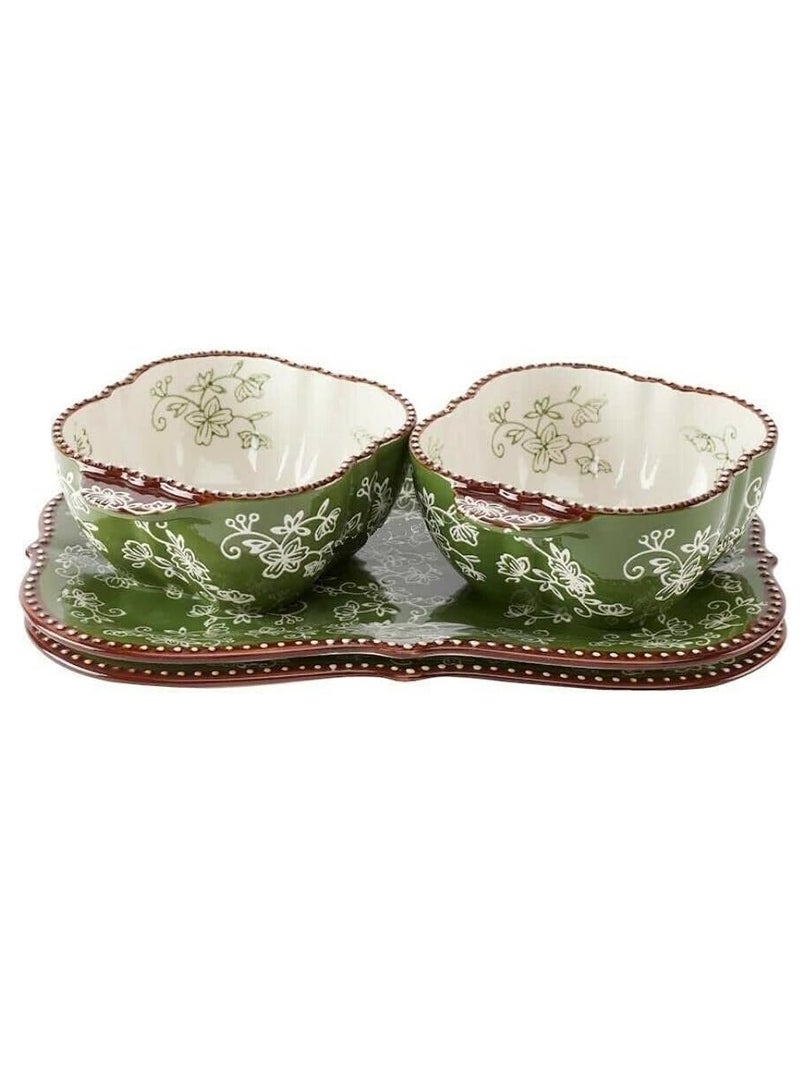 temp-tations® Floral Lace Bakeware Set,Set of 2 Square Soup and Sandwich Set- Green