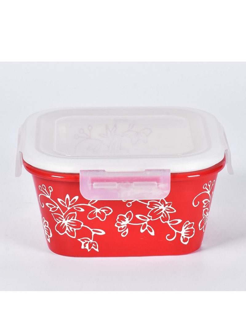 temp-tations® Floral Lace Nesting Square Ceramic Containers with Lid - 3 Piece - Red