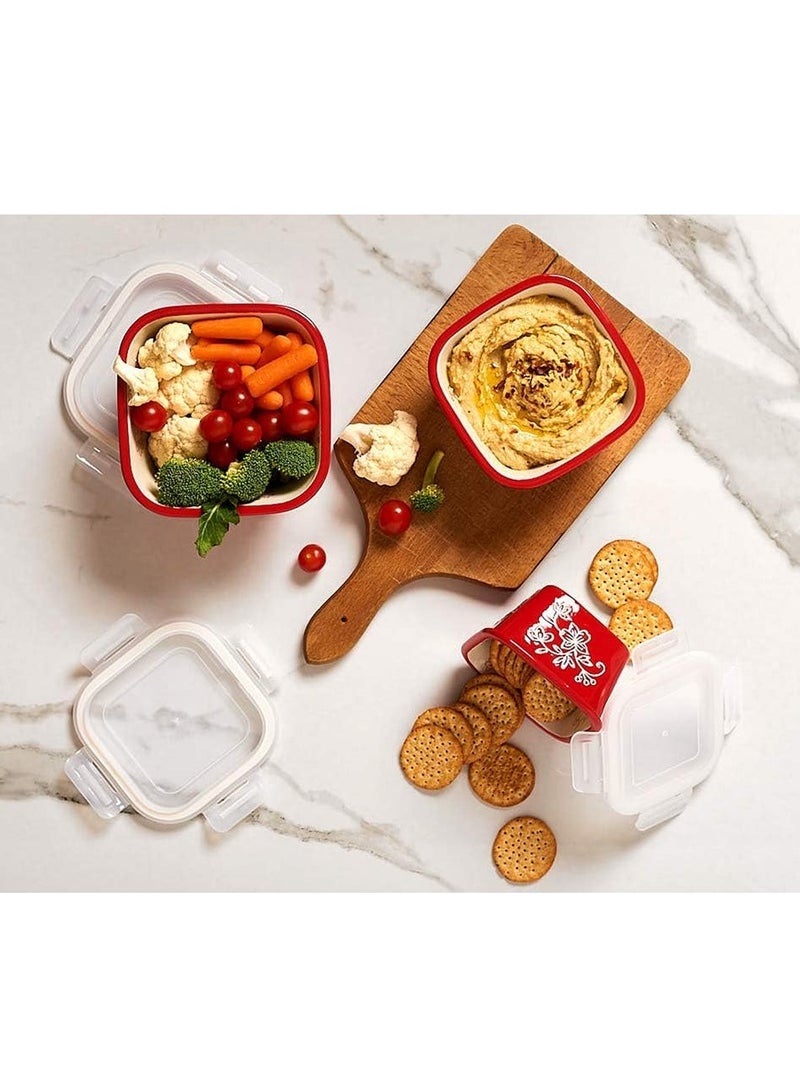 temp-tations® Floral Lace Nesting Square Ceramic Containers with Lid - 3 Piece - Red