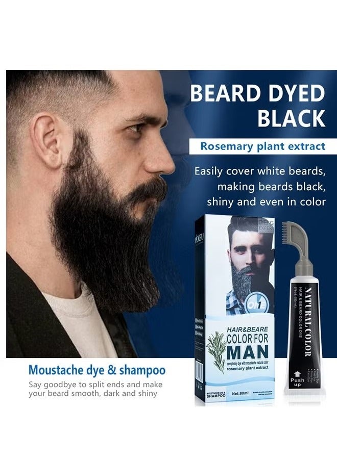 Hair & Beare Color For Man,Rosemary 2 in 1 Beard Dye ,Effective Enhance Facial Hair (Natural Black)