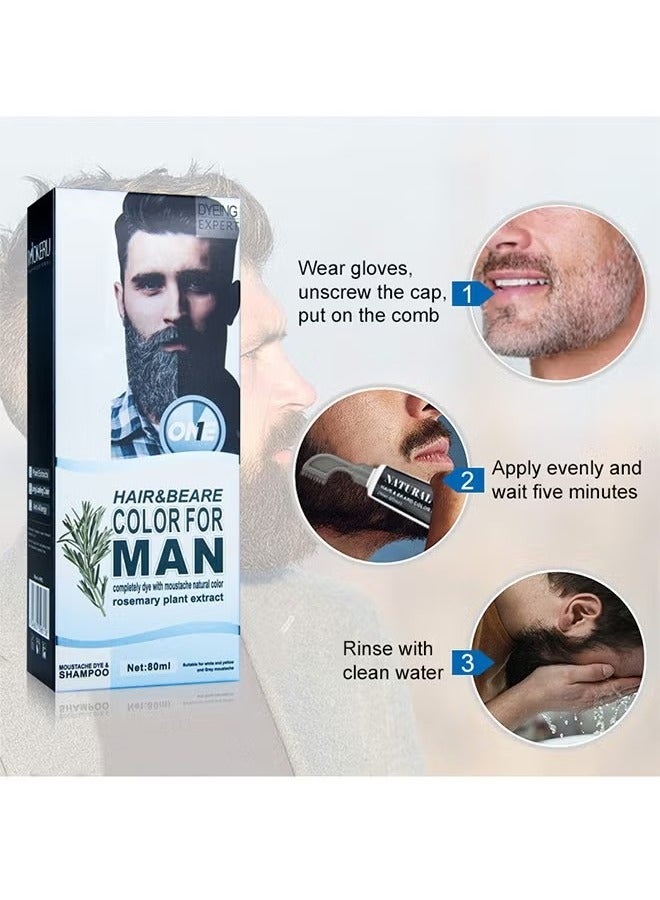 Hair & Beare Color For Man,Rosemary 2 in 1 Beard Dye ,Effective Enhance Facial Hair (Natural Black)