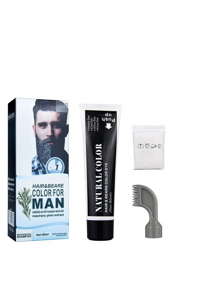 Hair & Beare Color For Man,Rosemary 2 in 1 Beard Dye ,Effective Enhance Facial Hair (Natural Black)