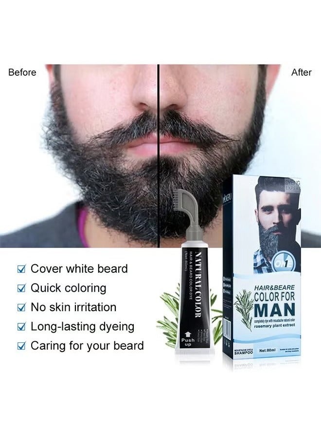 Hair & Beare Color For Man,Rosemary 2 in 1 Beard Dye ,Effective Enhance Facial Hair (Natural Black)