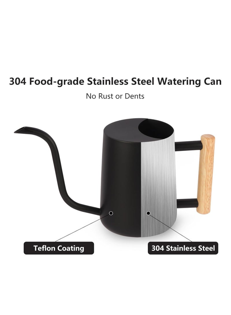 Stainless Steel Watering Can with Long Spout, 35oz Indoor Watering Pot for House Plants, Bonsai, and Outdoor Garden Flowers - Elegant Black Design