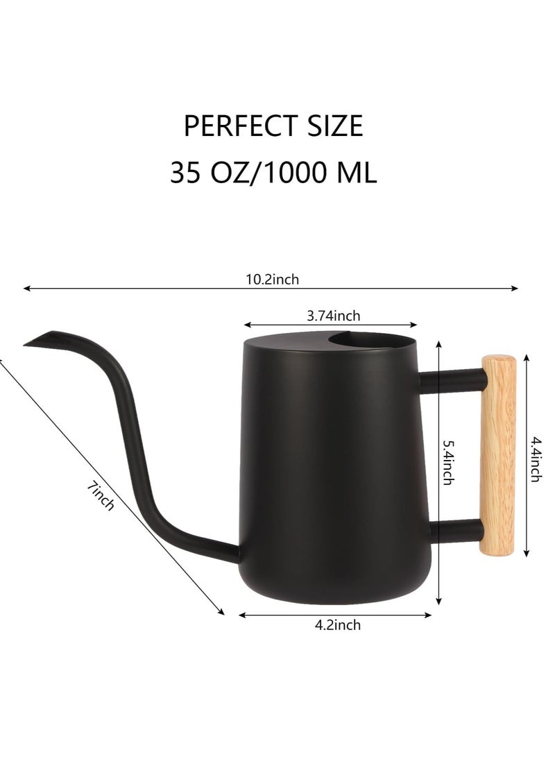 Stainless Steel Watering Can with Long Spout, 35oz Indoor Watering Pot for House Plants, Bonsai, and Outdoor Garden Flowers - Elegant Black Design