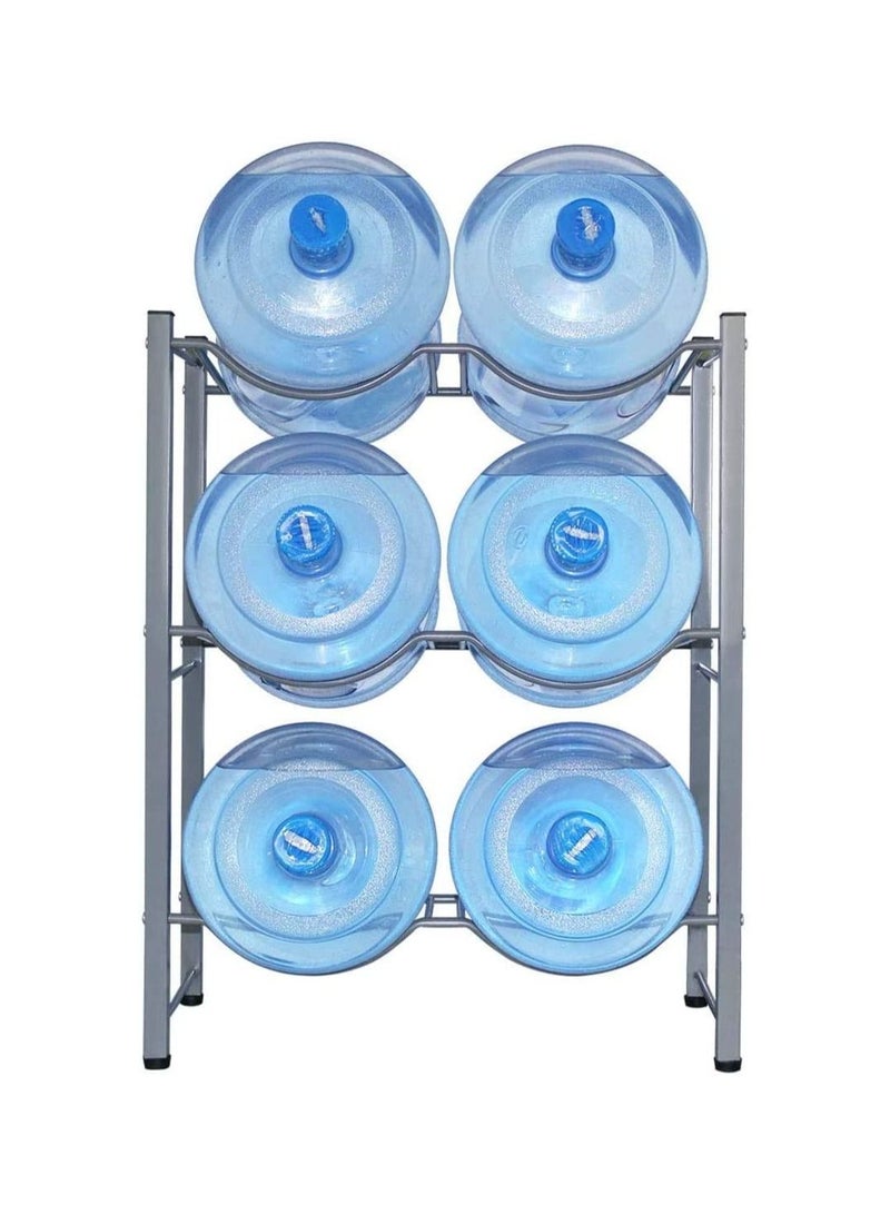 6 Bottles Water Cooler Jug Rack 5 Gallon Water Bottle Storage Rack 3 Tier Silver