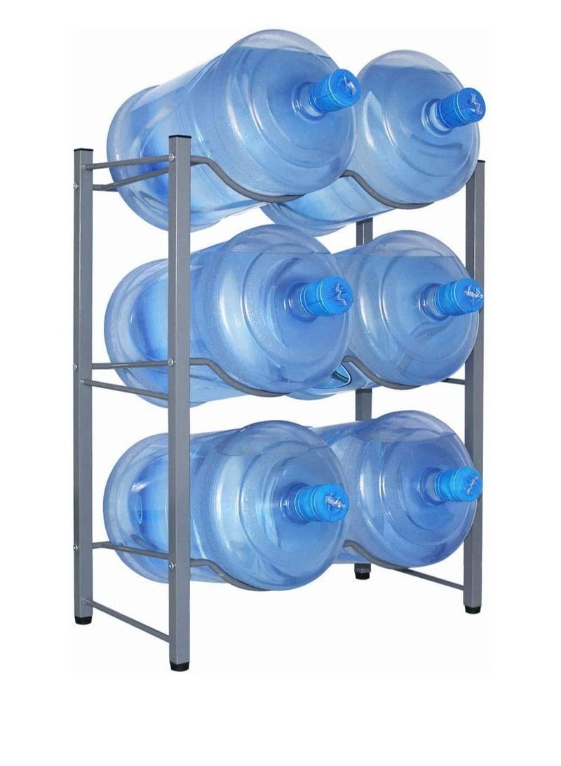 6 Bottles Water Cooler Jug Rack 5 Gallon Water Bottle Storage Rack 3 Tier Silver