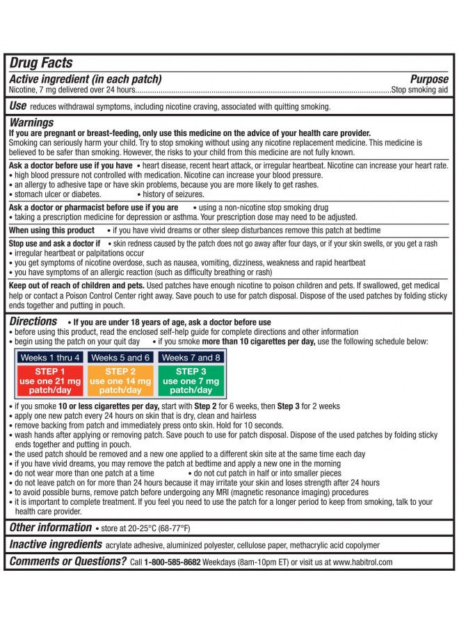 Habitrol Nicotine Transdermal System Patch | Stop Smoking Aid | Step 3 (7 mg) | 14 Patches | (2 Week Kit) | Packaging May Vary