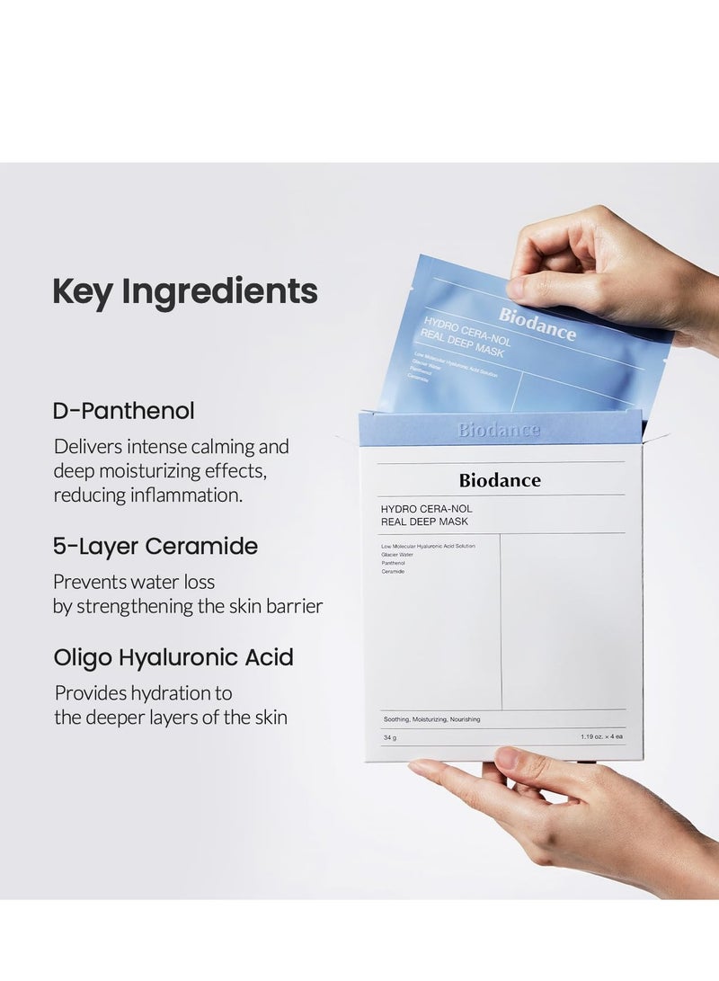 BIODANCE Hydro Cera-nol Real Deep Mask, Overnight Hydrogel Mask, Soothing, Moisturizing, Nourishing | 34g x 4ea