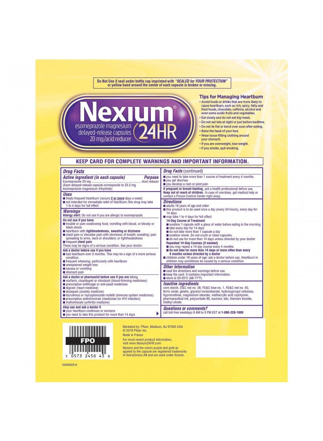 Nexium 24 Hr Acid Reducer 20 Mg 42 Capsules (Pack of 3)