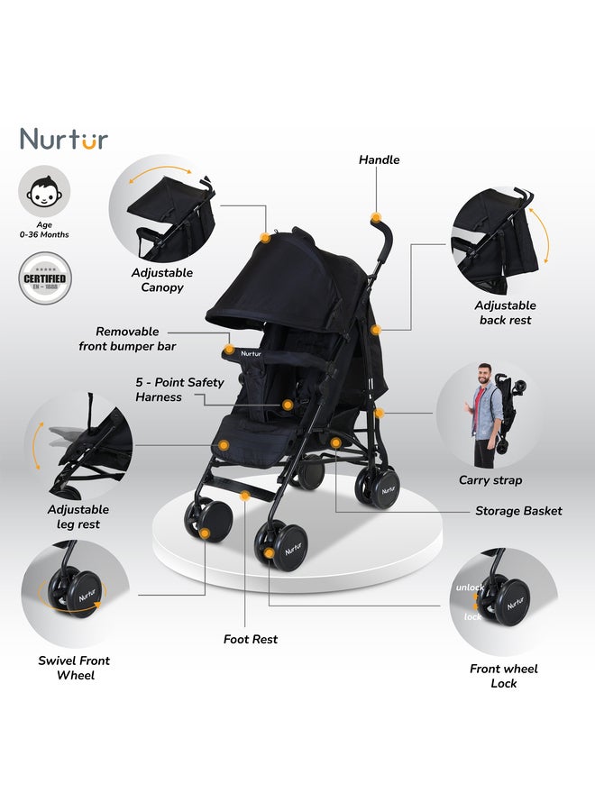 Archer Baby Kids Lightweight Stroller, 0 To 36 Months, With Storage Basket, Detachable  Bumper, 5 Point Safety Harness