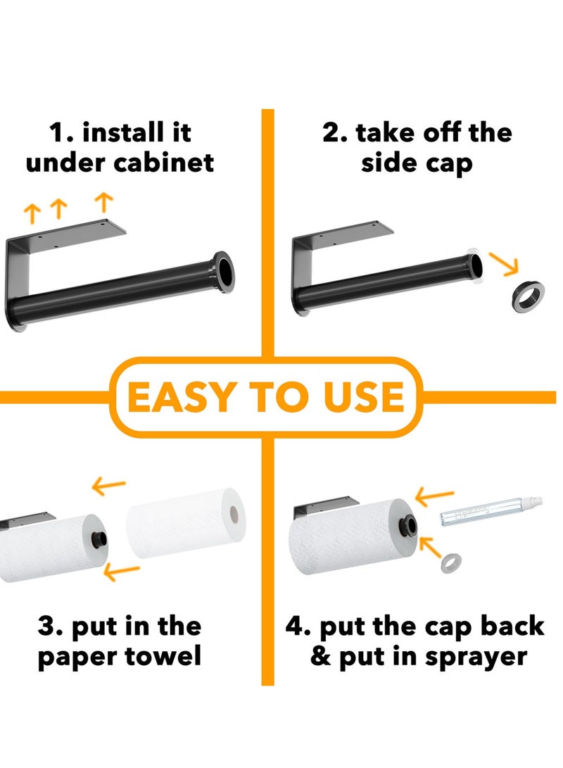 Countertop Paper Towel Holder with Spray Bottle for Kitchen and Bathroom Use in Black
