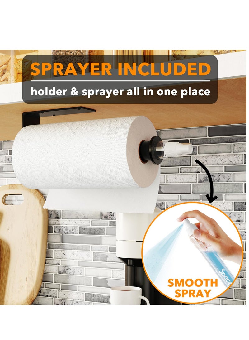 Countertop Paper Towel Holder with Spray Bottle for Kitchen and Bathroom Use in Black