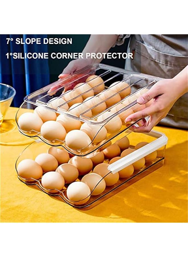 Egg Holder for Fridge, 36 Grid Auto Rolling Egg Container Tray, Large Capacity Egg Storage with Lid, Egg Storage for Fridge Storage Organizer for Kitchen (2 Layer)