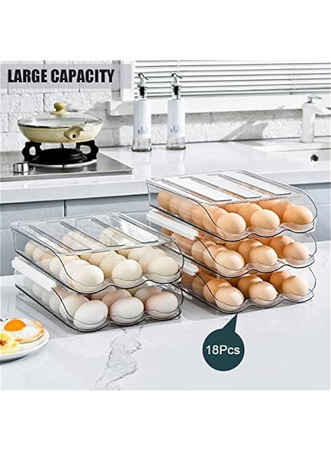 Egg Holder for Fridge, 36 Grid Auto Rolling Egg Container Tray, Large Capacity Egg Storage with Lid, Egg Storage for Fridge Storage Organizer for Kitchen (2 Layer)