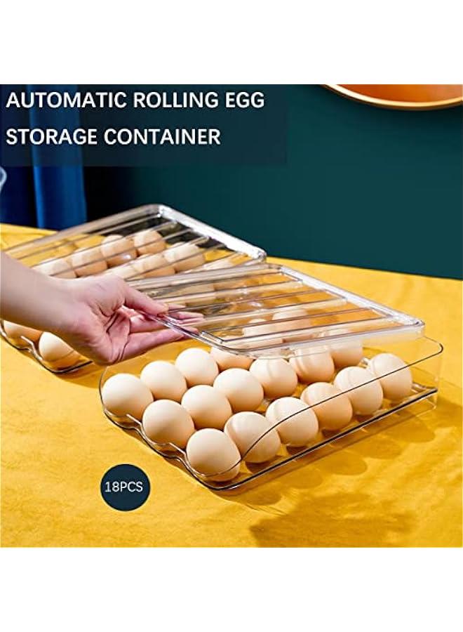 Egg Holder for Fridge, 36 Grid Auto Rolling Egg Container Tray, Large Capacity Egg Storage with Lid, Egg Storage for Fridge Storage Organizer for Kitchen (2 Layer)