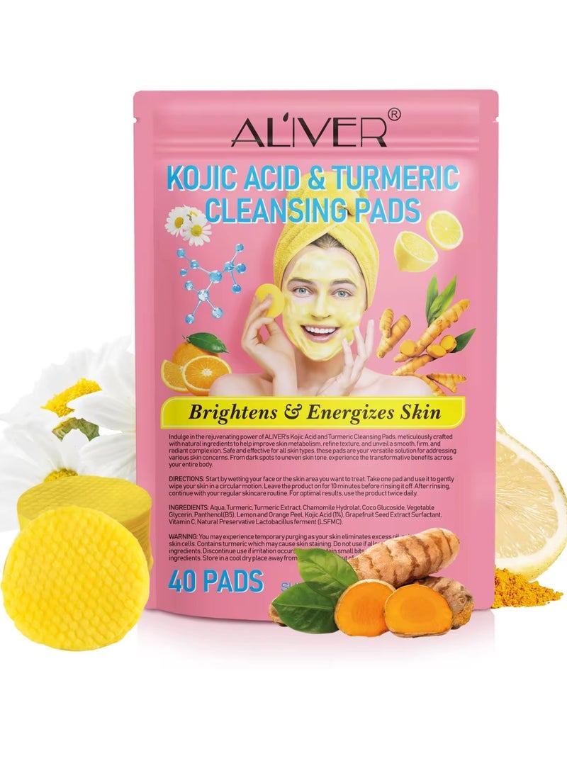 120 Pcs Kojic Acid & Turmeric Cleansing Pads for Dark Spots Turmeric Kojic Acid Cleansing Pads Helps Balance Skin Oil & Water Fade Spot Remove Excess Keratin Clean Oil Refines Pores