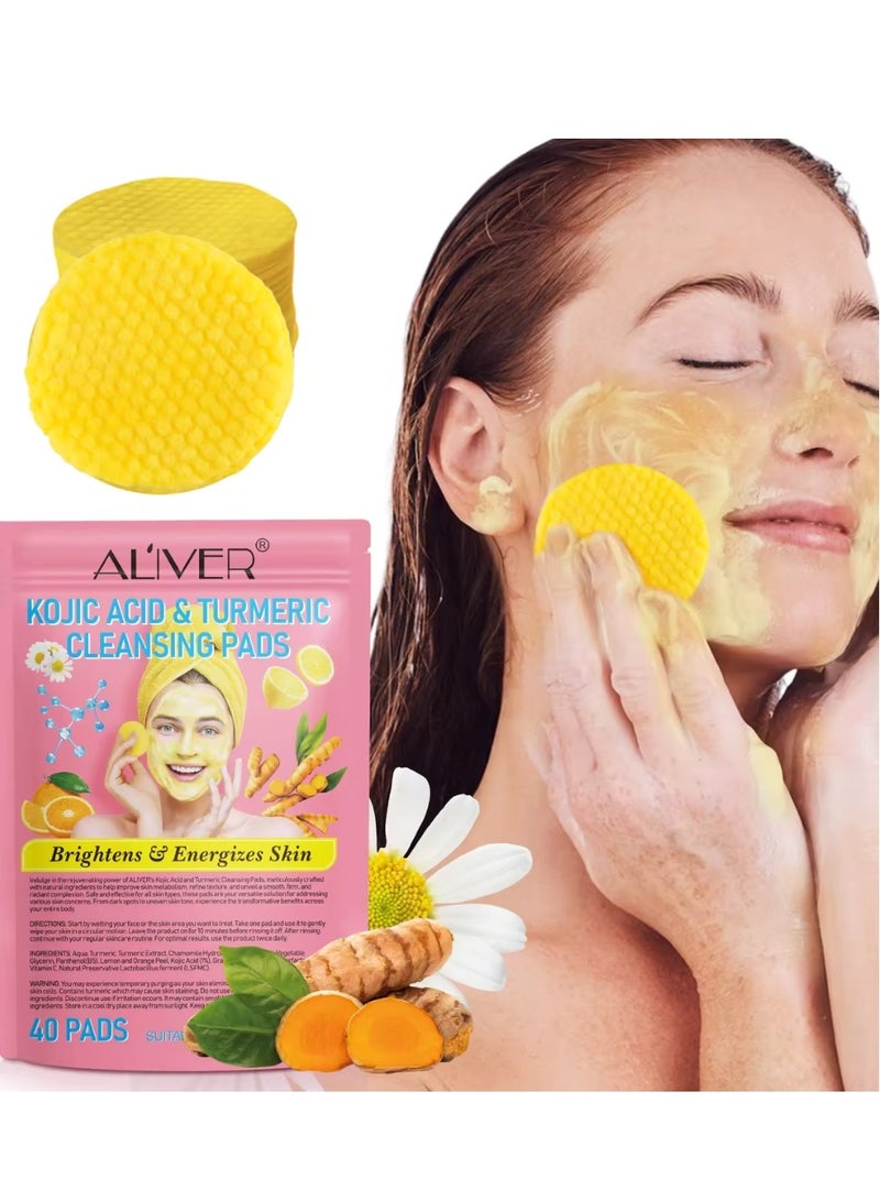 120 Pcs Kojic Acid & Turmeric Cleansing Pads for Dark Spots Turmeric Kojic Acid Cleansing Pads Helps Balance Skin Oil & Water Fade Spot Remove Excess Keratin Clean Oil Refines Pores