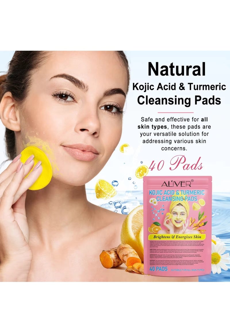 120 Pcs Kojic Acid & Turmeric Cleansing Pads for Dark Spots Turmeric Kojic Acid Cleansing Pads Helps Balance Skin Oil & Water Fade Spot Remove Excess Keratin Clean Oil Refines Pores