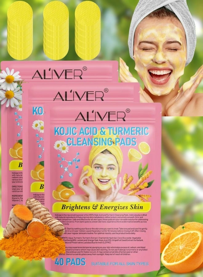 120 Pcs Kojic Acid & Turmeric Cleansing Pads for Dark Spots Turmeric Kojic Acid Cleansing Pads Helps Balance Skin Oil & Water Fade Spot Remove Excess Keratin Clean Oil Refines Pores