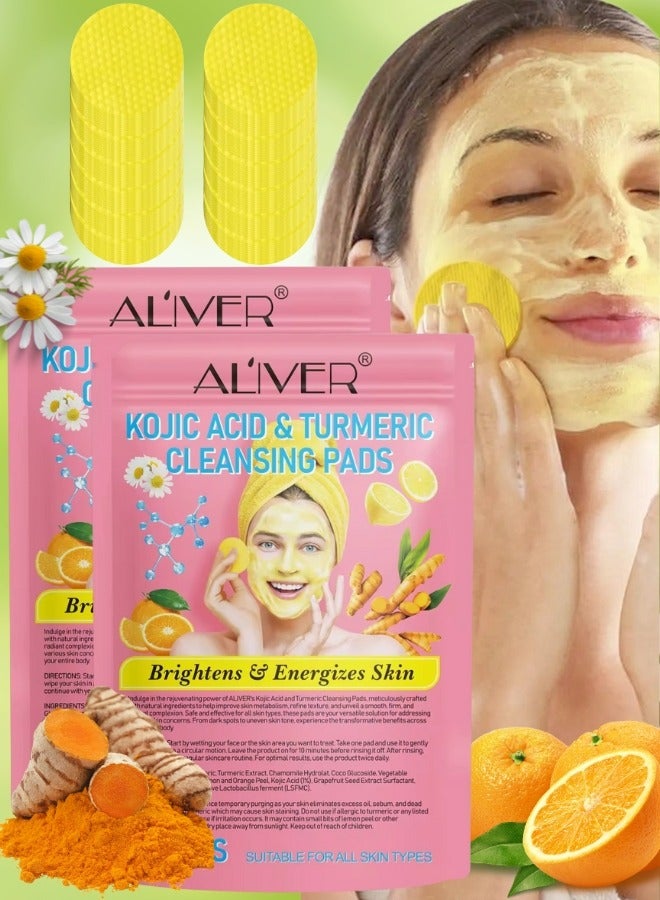 80 Pcs Kojic Acid & Turmeric Cleansing Pads for Dark Spots Turmeric Kojic Acid Cleansing Pads Helps Balance Skin Oil & Water Fade Spot Remove Excess Keratin Clean Oil Refines Pores