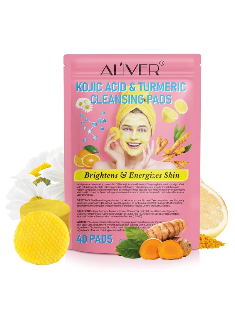 120 Pcs(Three Packs) Kojic Acid & Turmeric Cleansing Pads for Dark Spots Turmeric Kojic Acid Cleansing Pads Helps Balance Skin Oil & Water Fade Spot Remove Excess Keratin Clean Oil Refines Pores