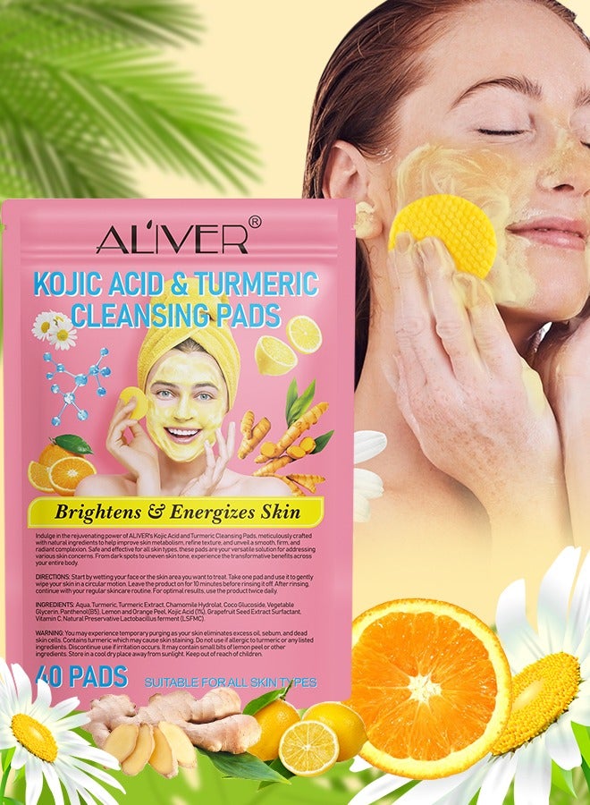 120 Pcs(Three Packs) Kojic Acid & Turmeric Cleansing Pads for Dark Spots Turmeric Kojic Acid Cleansing Pads Helps Balance Skin Oil & Water Fade Spot Remove Excess Keratin Clean Oil Refines Pores