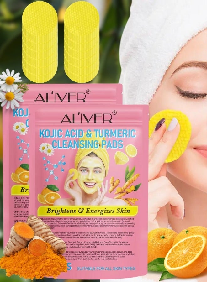 80 Pcs(Two Packs) Kojic Acid & Turmeric Cleansing Pads for Dark Spots Turmeric Kojic Acid Cleansing Pads Helps Balance Skin Oil & Water Fade Spot Remove Excess Keratin Clean Oil Refines Pores