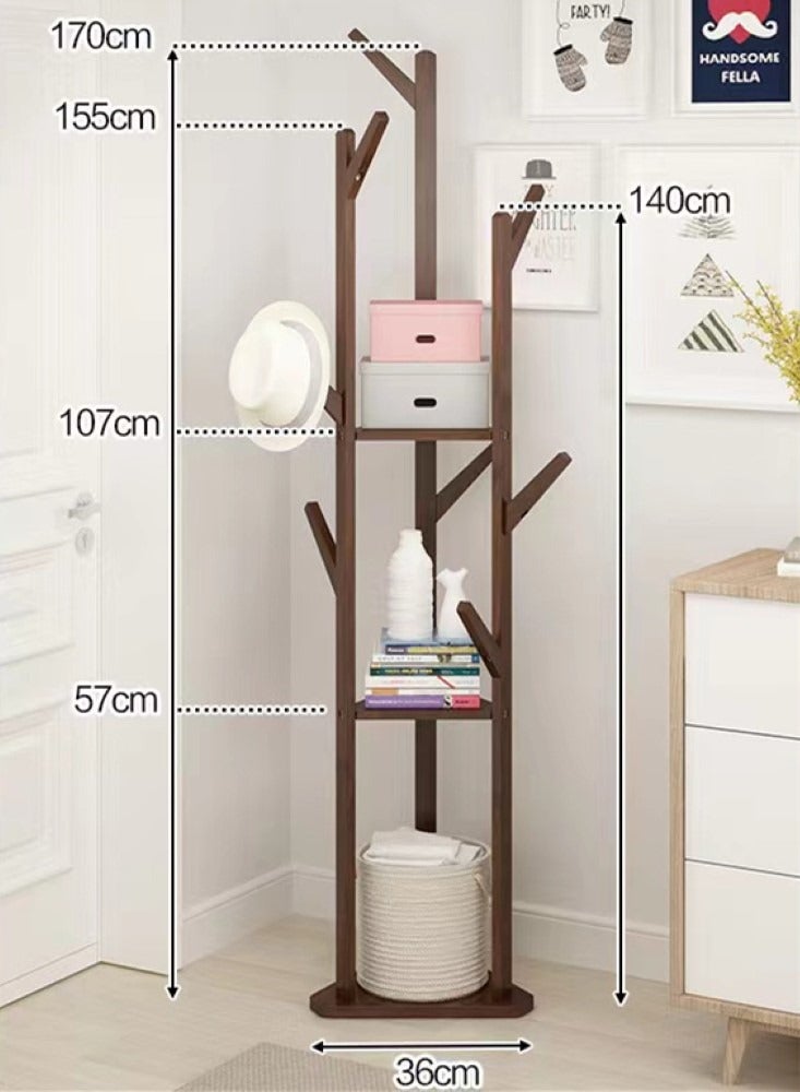 1-Piece Hat Clothes Rack Stand Hat Coat Organizer with Hook Bamboo Brown 36x170 cm