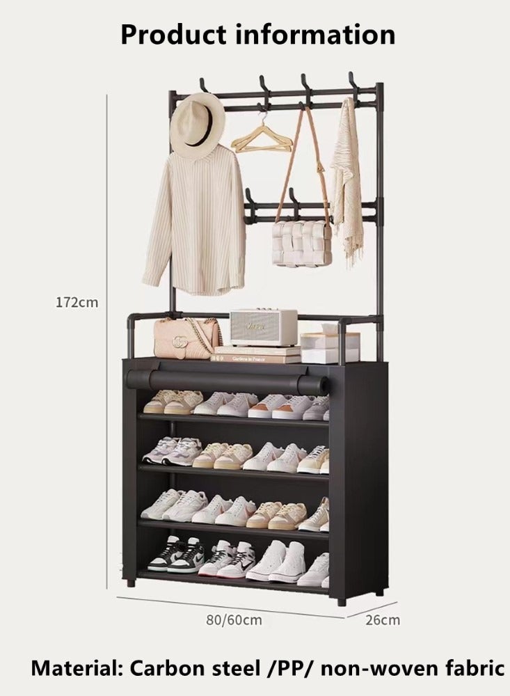 5-Tier Stainless Steel Coat and Shoes Rack for Home Black 80x26x172 cm