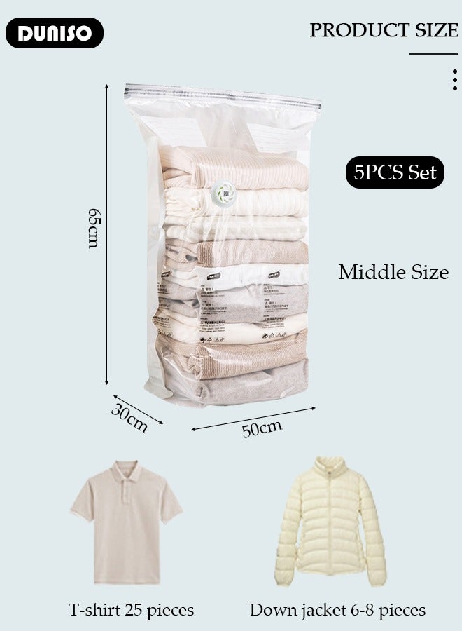 65*50*30 cm Cube Vacuum Storage Bags-5 Compression Bags No Pump or Pump Needed Reusable Compression Bags Large Space Saver Home Packing Organizers for Packing, Clothes, Comforters, Blankets