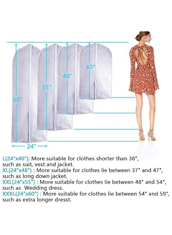 EANXO Moth Proof Garment Bag 40 inch Lightweight Clear White PEVA Breathable Suit Bags (Set of 6) with Study Full Zipper for Suit Clothes Storage Closet