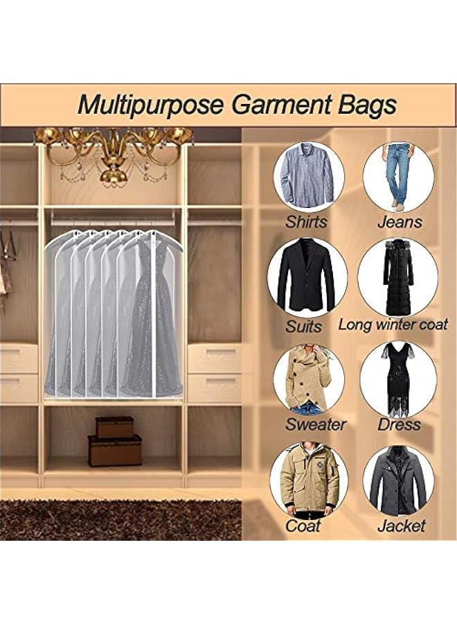 EANXO Moth Proof Garment Bag 40 inch Lightweight Clear White PEVA Breathable Suit Bags (Set of 6) with Study Full Zipper for Suit Clothes Storage Closet