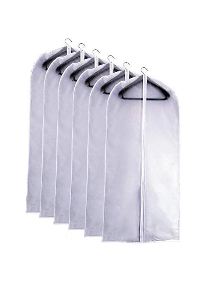 EANXO Moth Proof Garment Bag 40 inch Lightweight Clear White PEVA Breathable Suit Bags (Set of 6) with Study Full Zipper for Suit Clothes Storage Closet