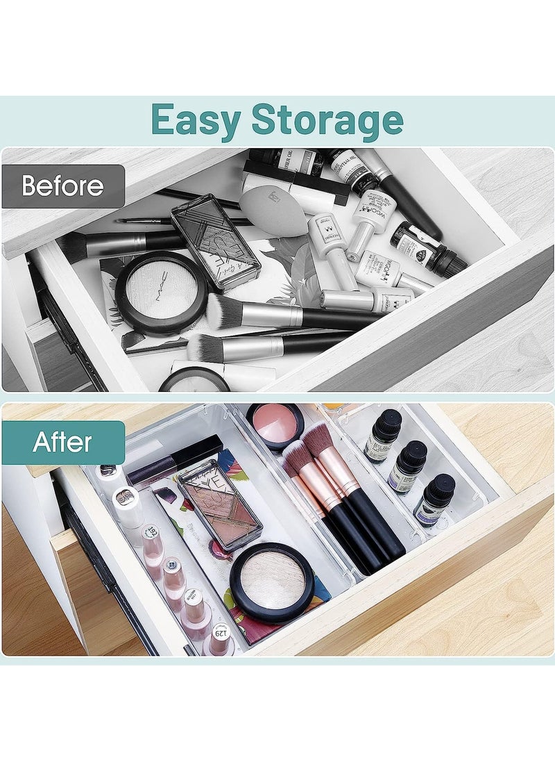 25 PCS Clear Plastic Drawer Organizer Set, 4 Sizes Desk Drawer Divider Organizers and Storage Bins for Makeup, Jewelry, Gadgets for Kitchen, Bedroom, Bathroom, Office (Clear)