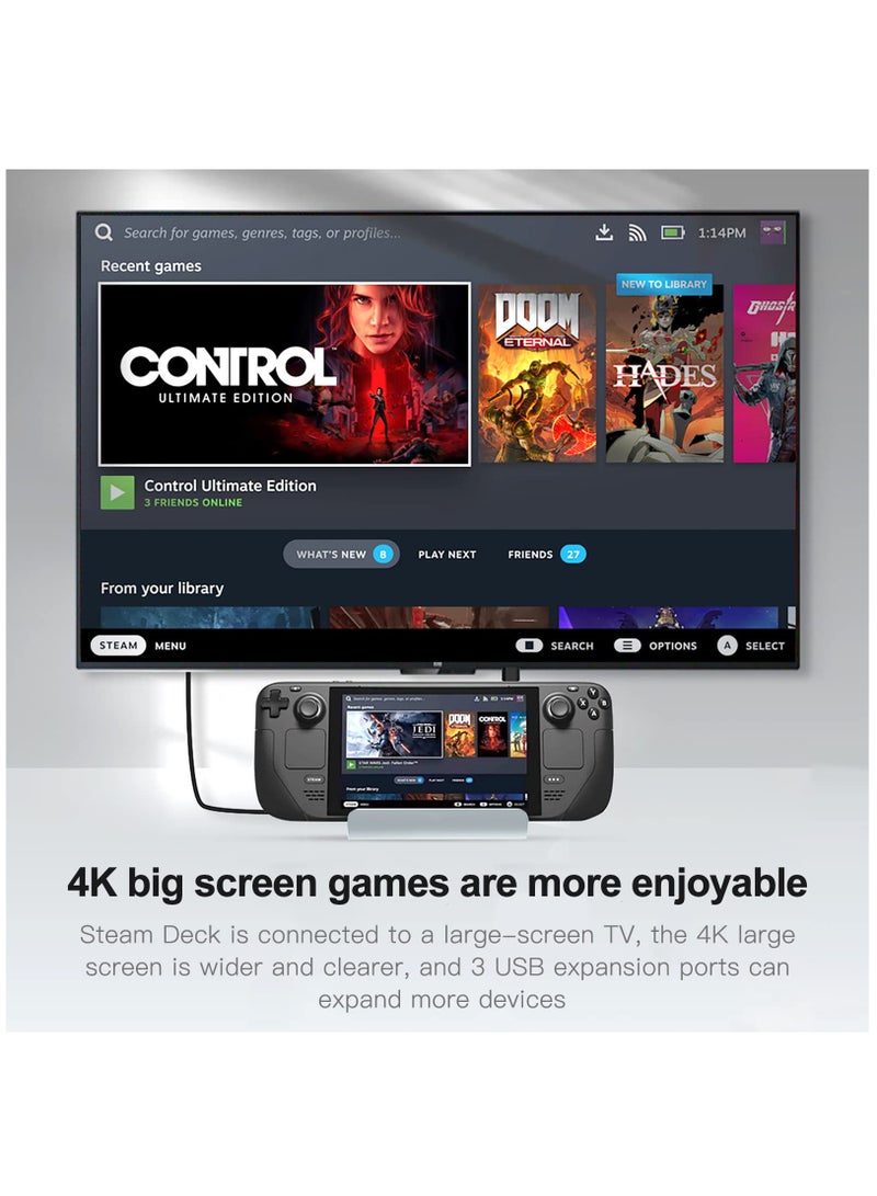 6-in-1 Steam Deck Docking Station with HDMI 2.0 for 4K@60Hz, Gigabit Ethernet, 3 USB 3.0 Ports, and USB-C PD Port - Premium Aluminum Alloy Accessory for Steam Deck.