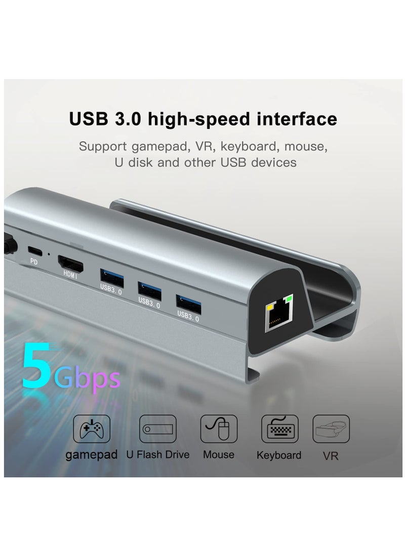 6-in-1 Steam Deck Docking Station with HDMI 2.0 for 4K@60Hz, Gigabit Ethernet, 3 USB 3.0 Ports, and USB-C PD Port - Premium Aluminum Alloy Accessory for Steam Deck.