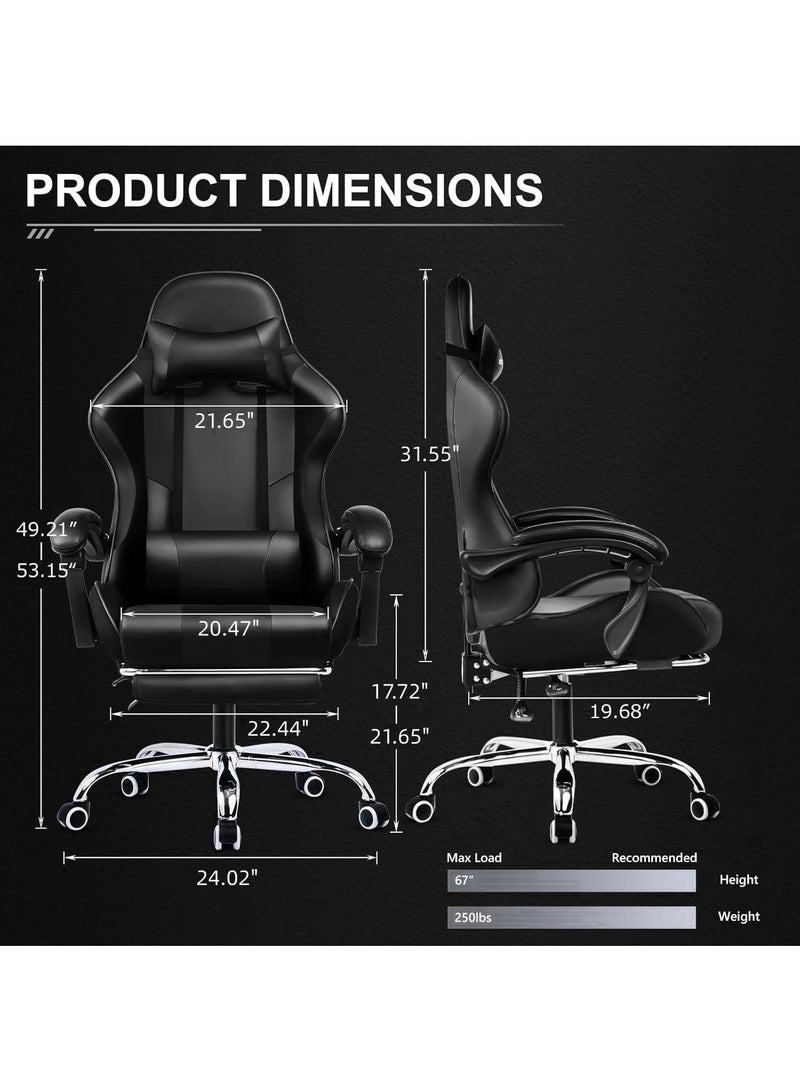 Gaming Chair, Big and Tall Gamer Chair, Racing Style Adjustable Swivel Office Chair, Ergonomic Video Game Chairs with Headrest and Lumbar Support