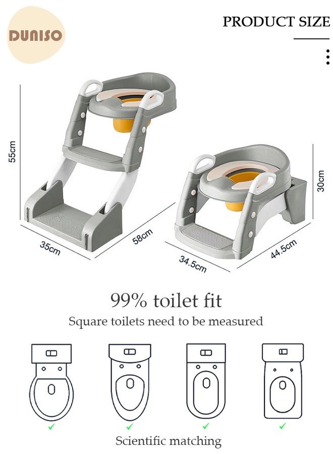 Kids' Potty Training Toilet Seat with Step Stool Ladder,Toddlers-Comfortable Safe Potty Seat with Anti-Slip Pads Folding Ladder for Boys and Girls Silver Pvc