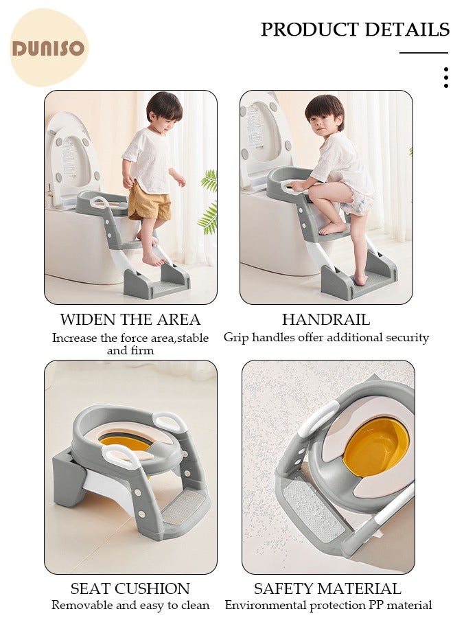 Kids' Potty Training Toilet Seat with Step Stool Ladder,Toddlers-Comfortable Safe Potty Seat with Anti-Slip Pads Folding Ladder for Boys and Girls Silver Pvc