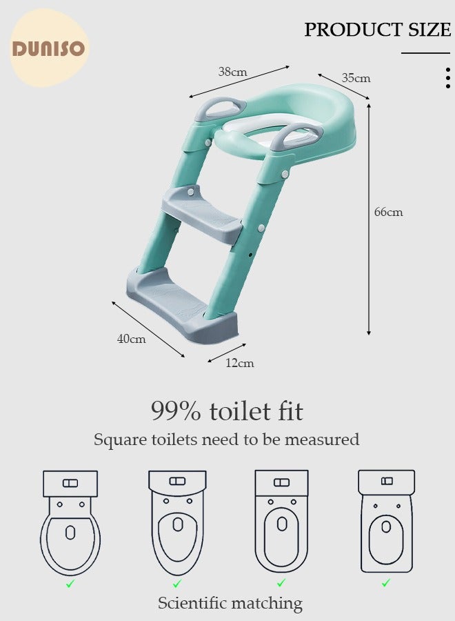 Kids' Potty Training Toilet Seat , Toddler Toilet Seat With Step Stool Ladder, Foldable Toddler Potty Seat For Toilet With Non-Slip Design, Adjustable Height For Baby Kids 2 To 5 Years Boys Girls Green